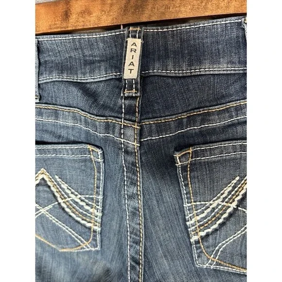 ARIAT Mid Rise Boot Cut Jeans Ocean Blue Size 30R 32”L Whipstitch - Picture 5 of 15